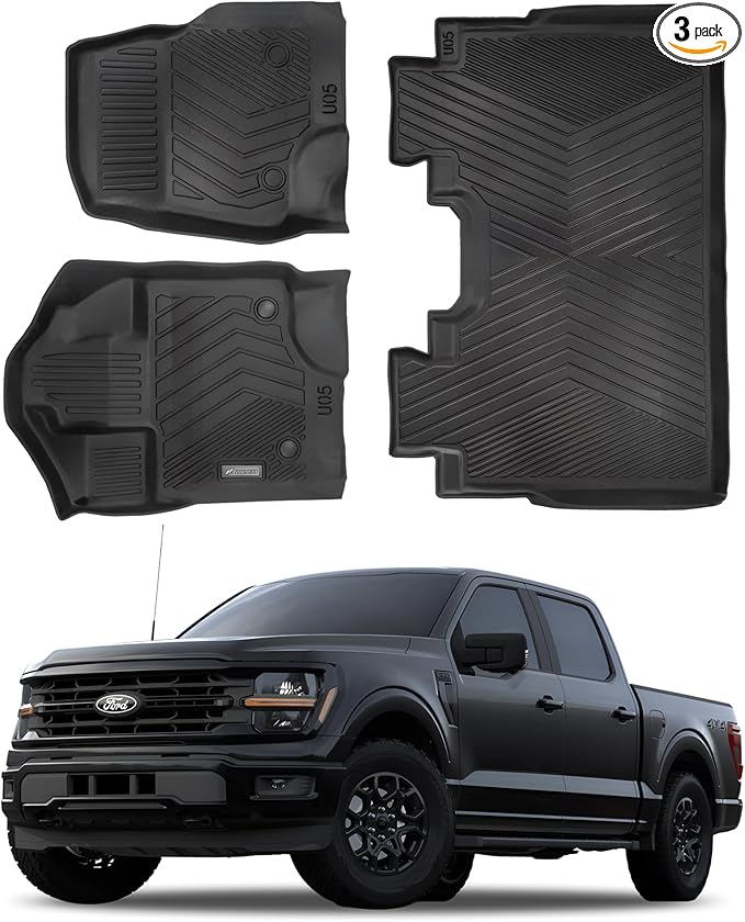 Compatible with Ford F-150 2015-2024 2025 – All-Weather Custom Fit Floor Mats, Heavy Duty TPE Car Mats Full Set for SuperCrew Cab