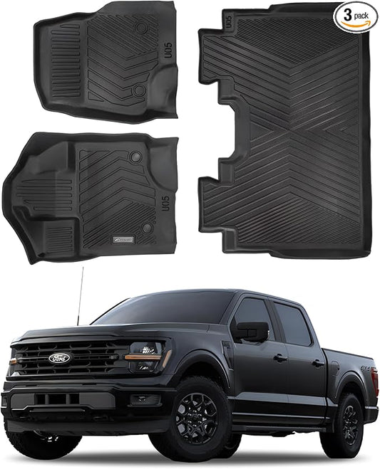Compatible with Ford F-150 2015-2024 2025 – All-Weather Custom Fit Floor Mats, Heavy Duty TPE Car Mats Full Set for SuperCrew Cab