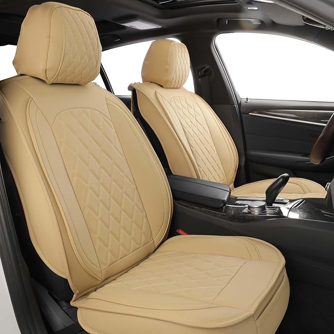 MIROZO Seat Covers Full Set Beige, Leather Car Seat Covers Automotive Seat Covers Car Seat Protector Universal Vehicle Seat Covers for Most Sedan SUV Pick-up Truck（Beige,Full Set