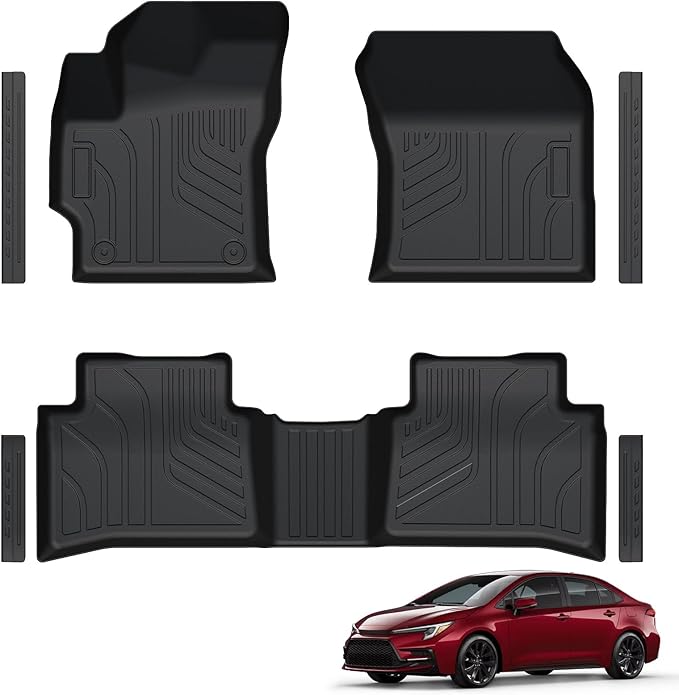 Floor Mats for 2020-2025 2026 Toyota Corolla Sedan (Not Fit for Hatchback and Cross), All Weather TPE Front Rear 2 Row Car Floor Liners Door Sill Guards for 2025 Corolla Accessories