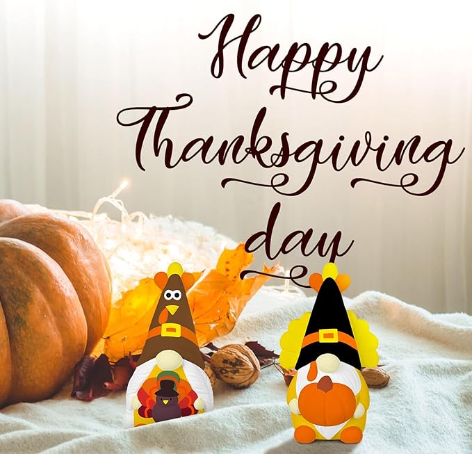 Hollowfly 2 Pack Fall Ready to Paint Your Own Gnome Statues 4" Thanksgiving Turkey Gnomes Blank Pumpkin Unpainted Ceramics Figurines Craft DIY Art with Brush Palette Paint for Adults