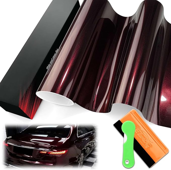 1FTx5FT PET Super Gloss Metallic Rose Black High Glossy Vinyl Wrap Auto Car Sticker Decal Film Sheet Bubble Free Air Release Technology with Tool Set