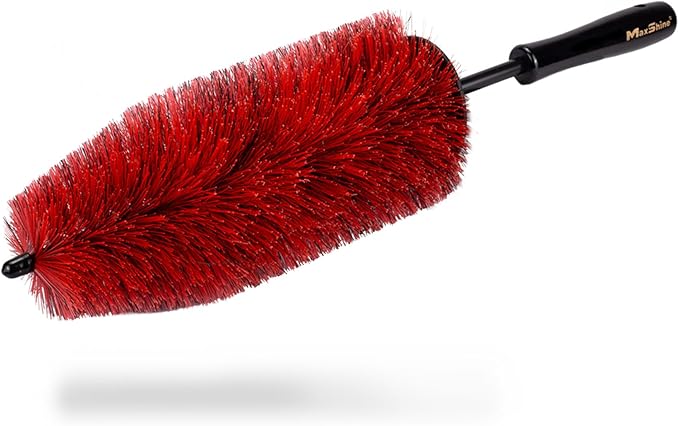 Maxshine Wheel & Rim Brush 10” (Red & Black) | Large Soft Bristle PP Material with Comfort Grip & Knuckle Guard | Scratch-Free Wheel Cleaning Brush | Universal Car Detailing Tool for Rims & Tires