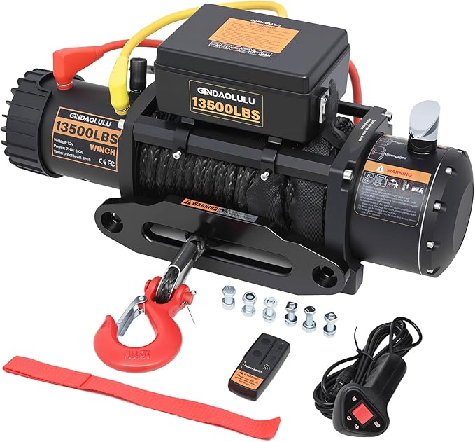 12V Electric Winch,13500LBS Load Capacity Trailer Winches with Synthetic Rope Towing Winches for Jeep Truck SUV and More