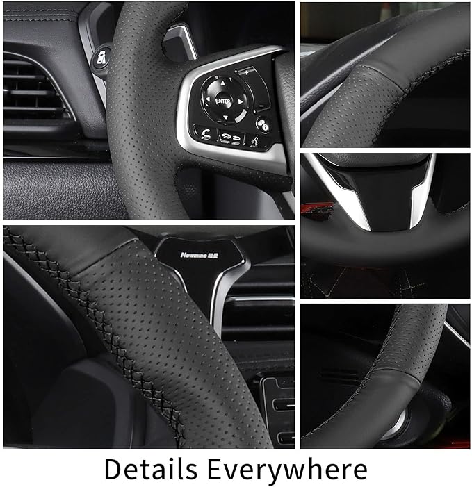Hand Sewn Microfiber Leather Steering Wheel Cover on Wrap,Fit for Honda Civic 10th 2016-2021 / CR-V 2017-2021 / Clarity 2016-2018 / Breeze 2020-2021 / Crider 2019-2020 / Envix 2019-2020