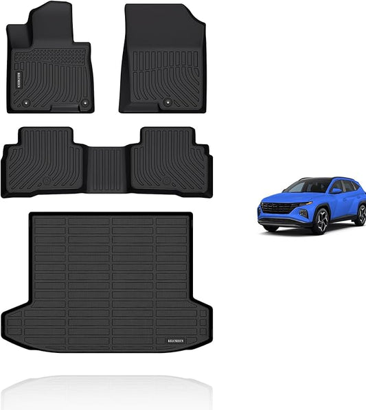KELCSEECS® Floor Mats & Cargo Liner for 2026 2025 2024 2023 2022 Hyundai Tucson Hybrid Car Mats Cargo Mat Trunk Mat Tucson Hybrid All Weather Floor Mats Trunk Liner Black Accessories