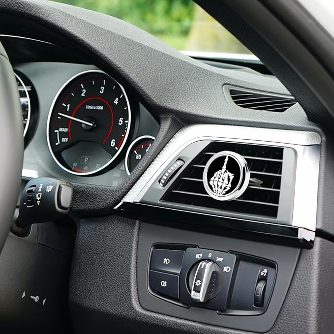 Car Essential Oil Diffuser Vent Clips Christma Locket with Vent Clip 10 Felt Pads Car Accessories(Skull Finger)