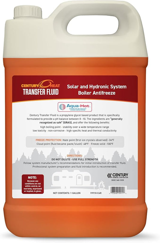 Century Heat Transfer Fluid, Non-Corrosive, Non-Toxic Propylene Glycol RV Antifreeze for Heating Systems | Ready to Use | Recomended by Aqua-Hot, Oasis & Timberline. - Red 1 Gallon