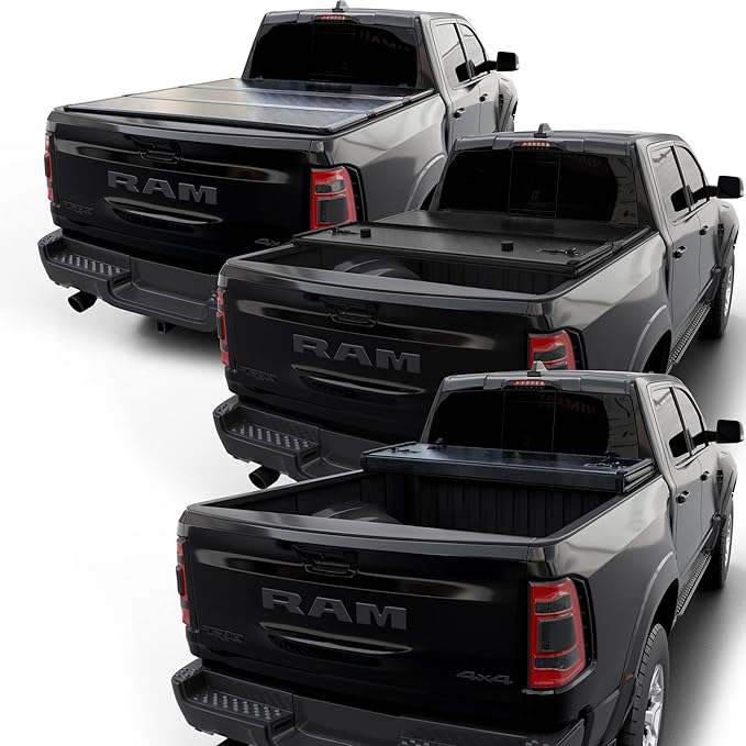 Hard Tri-Fold Truck Bed Cover Compatible with 2009-2025 Dodge Ram 1500 & 2500 6' 4" Bed Without Ram Box (76.3")