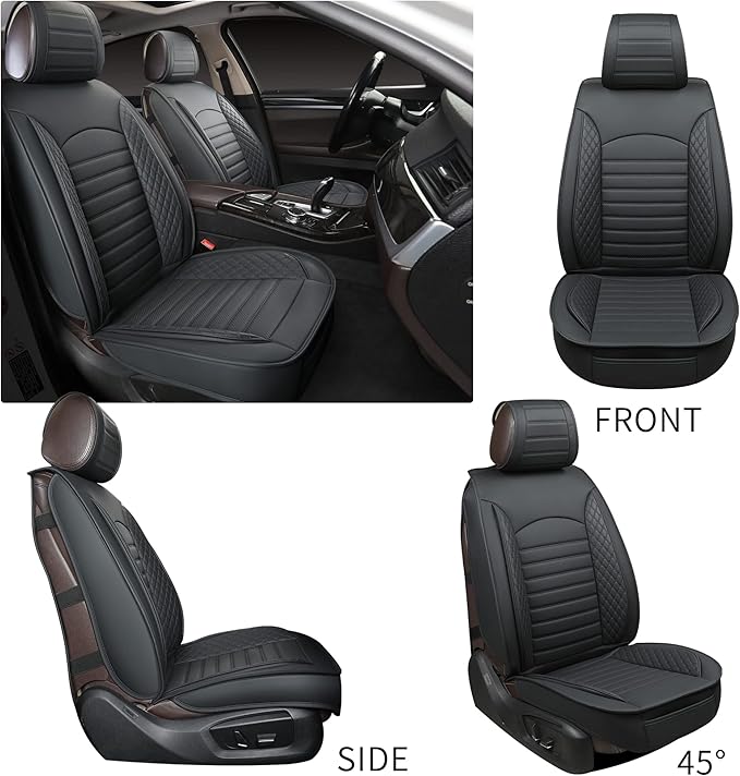 Car Seat Covers 2 PCS Front Seats, Waterproof Napa Leather Automotive Seat Protector for Cars SUV Truck Sedan, Universal Anti-Slip Car Seat Cushion Interior Accessories, Black