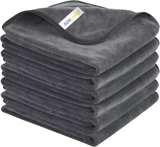 SINLAND Microfiber Car Drying Towels Ultra Absorbent,No Streaks,Scratches, or Water Spots,Wash Cleaning Auto Detailing Towels 400gsm 16inch x 24inch 6Pack Grey