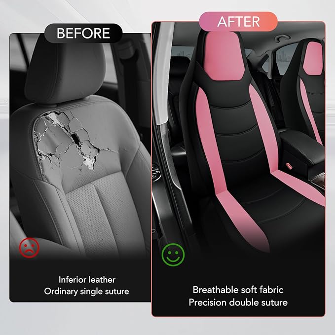 Road Comforts Car Seat Cover, Leather Seat Covers, Automotive Low Back Front Car Seat Covers, Airbag Compatible, Universal Fit for Most Cars (Pink)