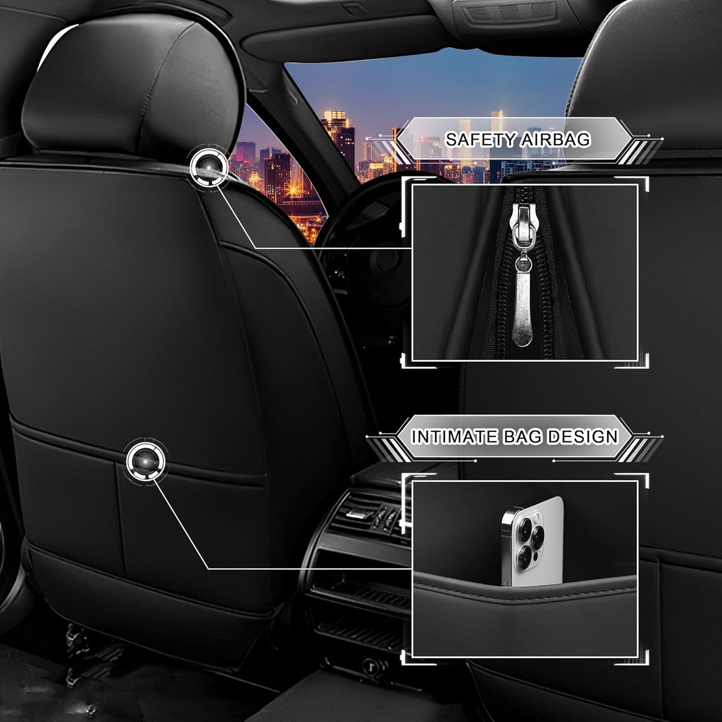 Car Seat Covers for Chrysler Pacifica 2004-2025, Stylish Sport Seat Cover, Premium Nappa Leather Car Seat Cover. Automobile Seat Covers Sets.(Standard 2 Seats/Black Blue)