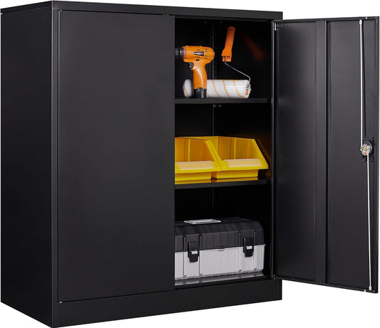 SISESOL Small Metal Storage Cabinet with Doors and Shelves,36 inch Black Locking Garage Cabinet,Lockable Short Steel Cabinets for Home,Office,Shop,Garage