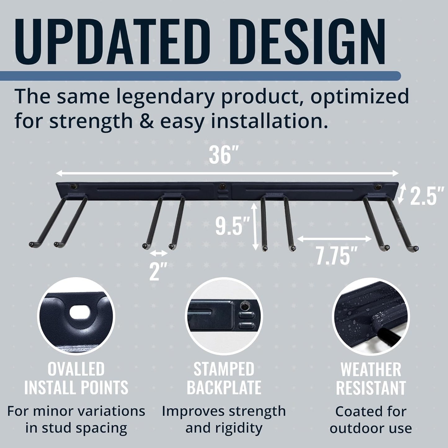 StoreYourBoard Wall-Mounted Rack With 4 Garage Hooks – Heavy-Duty Steel Holder Garage & Garden Storage for Shed, Workshop, or Home Organization – For Rakes, Shovels, Tools & More – 1 Pack, Deep Water