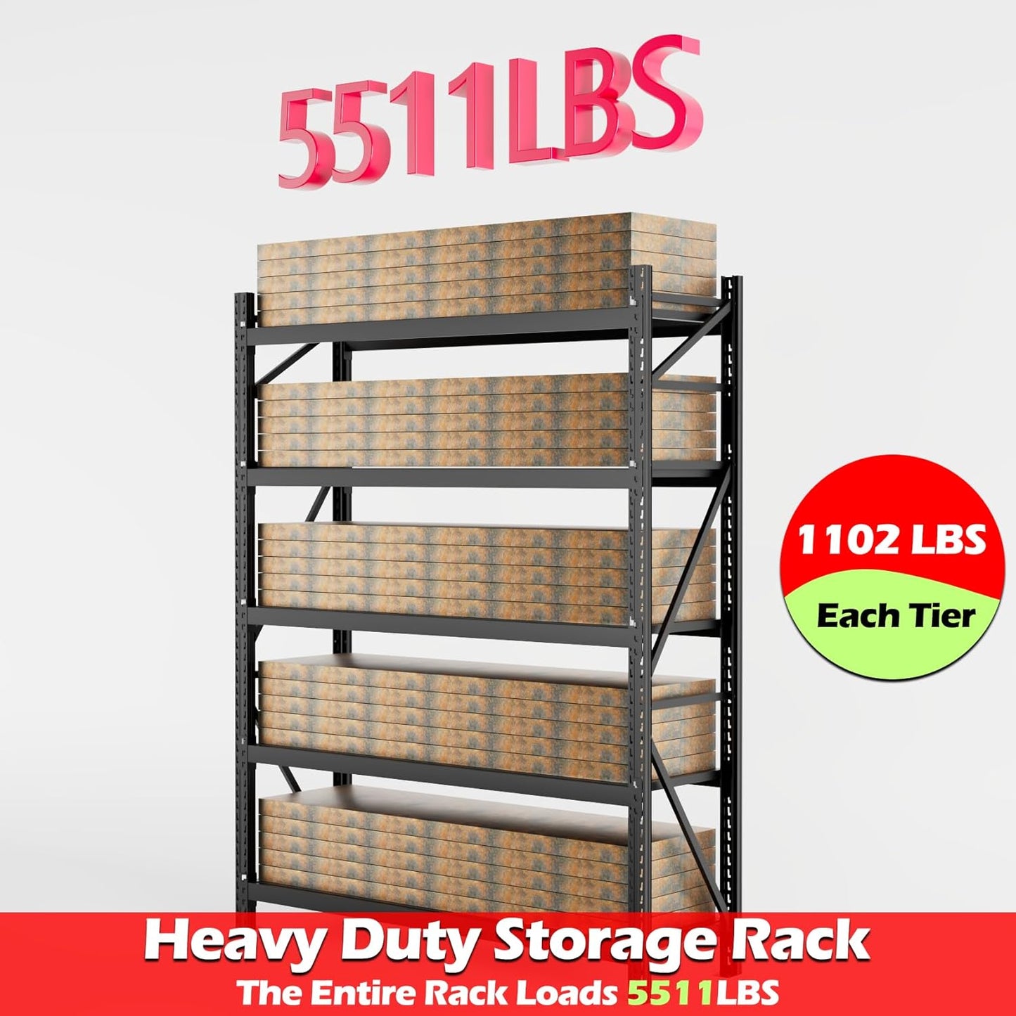 Garage Shelving Heavy Duty - 6.5ft W Extra Large Metal Shelving Units and Storage for 5500lbs, 5tier Adjustable Basement Storage Industrial Shelves Pallet Racking Organizer (23.6"D *78.7"W * 98.4"H)