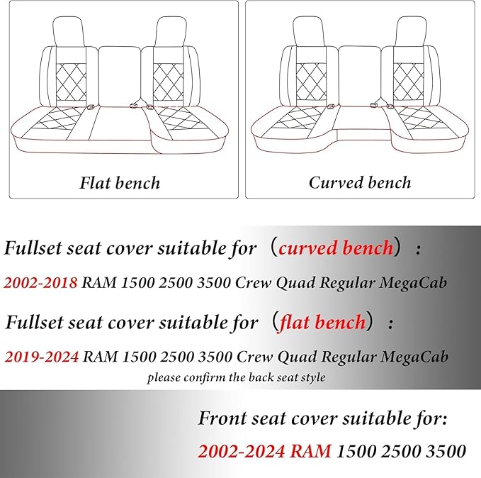Coverado Dodge Ram Seat Covers Full Set, Waterproof Ram 1500 Seat Cover Compatible with 2002-2025 Dodge RAM 1500 2500 3500 Crew Quad Cab with Curved Bench, Coffee