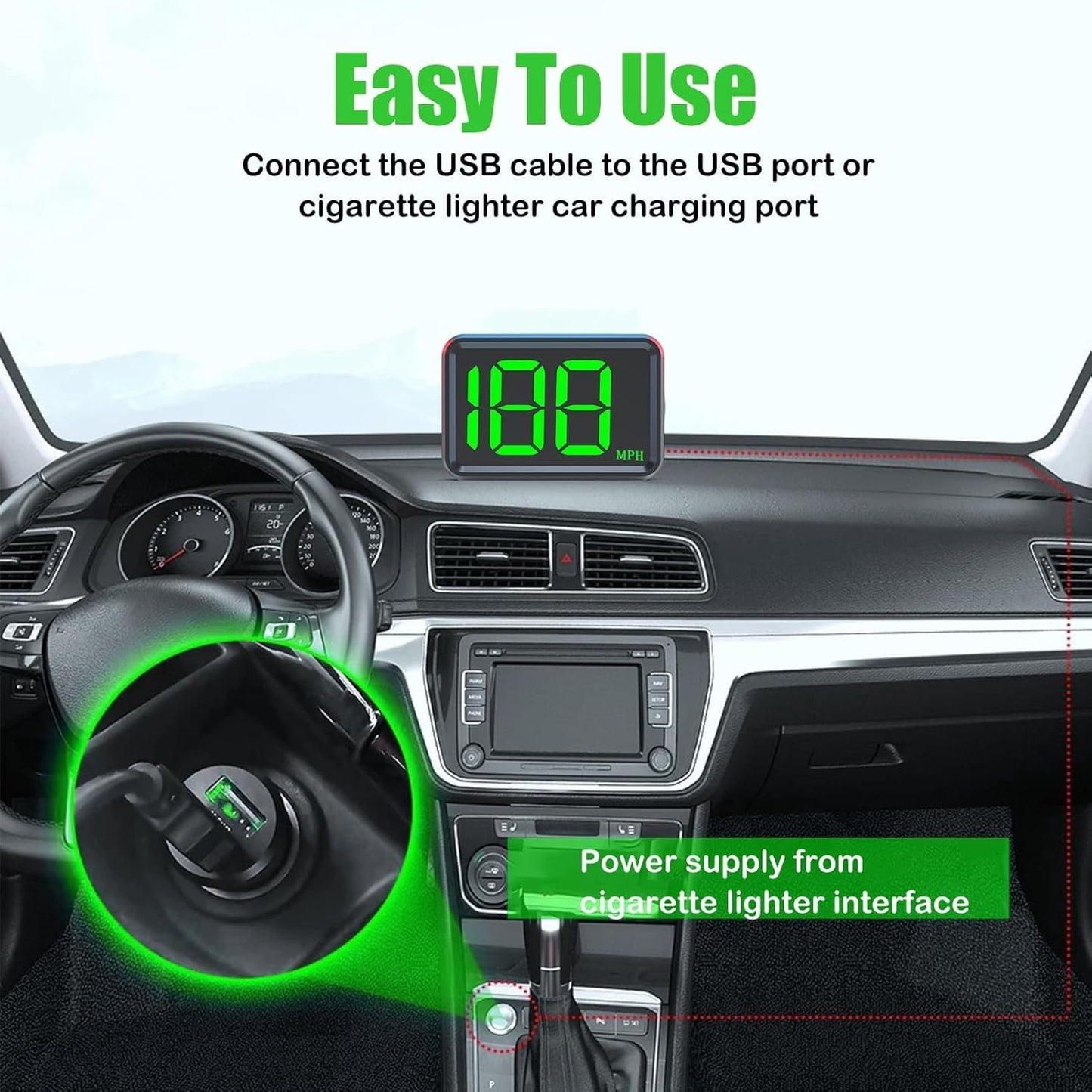 GPS Digital Speedometer for Car MPH, Universal HUD Speed Meter with LED Large Font Head Up Display Car Accessories with USB Cable Plug Play for Truck Motor SUV Golf Cart All Vehicles (X1 Speedometer)