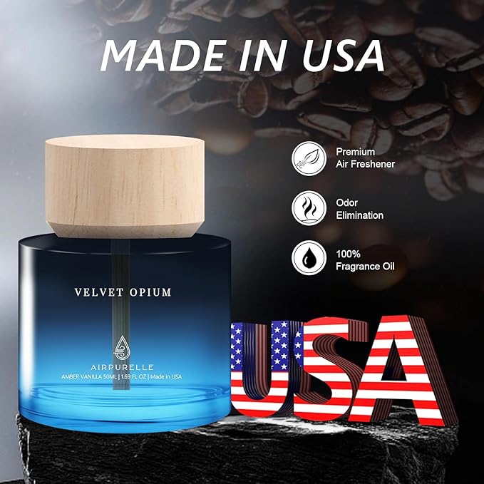 Car Air Freshener for Men & Women – Long-Lasting Amber Vanilla Essential Oil Diffuser for Car Cup Holder – 50ML (1.7 FL OZ) Car Scent Diffuser, Inspired by Perfume – Made in USA