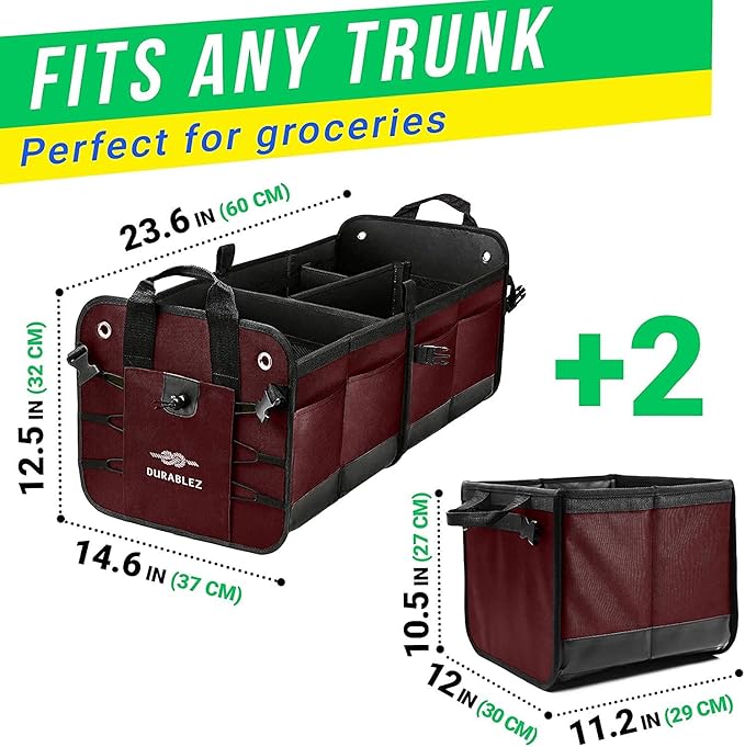 Extra Large Car Trunk Organizer for SUV - Trunk Storage - Modular Configurable Detachable Collapsible - Minivan Truck Sedan Van - 4 Compartment XXL, Cherry