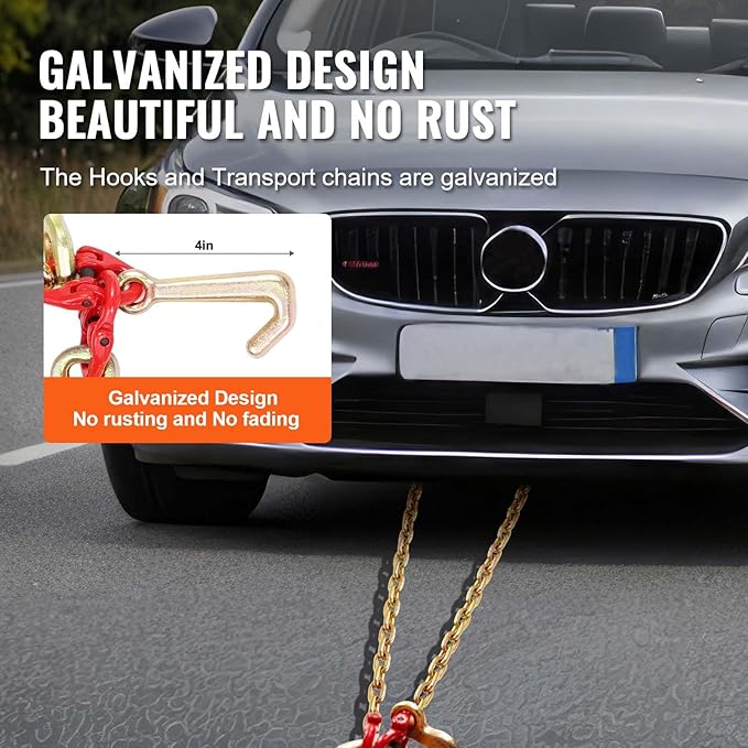 VEVOR G80 V Bridle Chain, 5/16" x 3' Towing Chain Bridle with R Hooks, T Hooks, J Hooks and Grab Hooks, Transport Tow Chain Bridle with 10800 lbs Safe Working Load for Flatbed Truck Wrecker Recovery