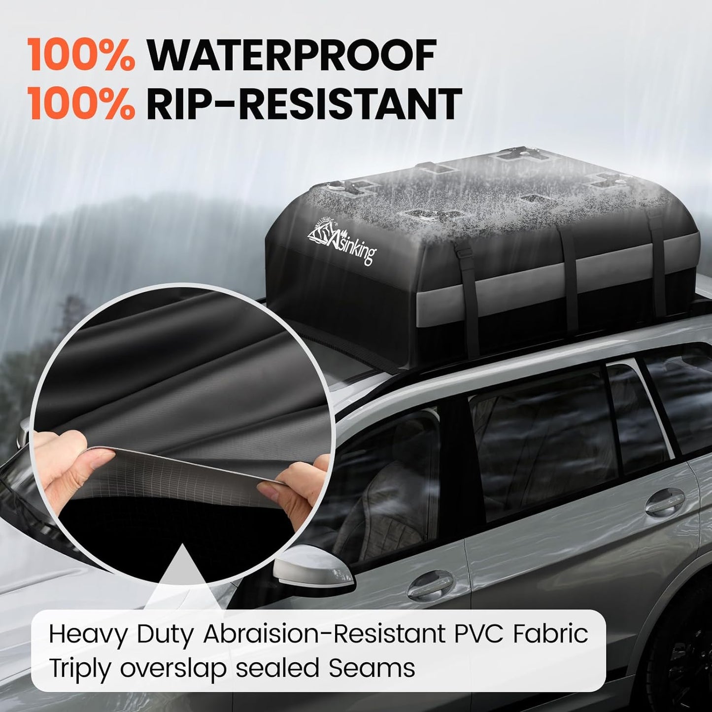 Asinking Car Rooftop Cargo Carrier Bag - 100% Waterproof Heavy Duty Car Roof Luggage Carrier 21 Cubic Feet, Fits All Vehicles with/Without Roof Rack - Easy Install & Triply Reinforced for Secure Use