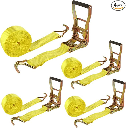4 Pack 2 Inch Ratchet Straps Heavy Duty 20ft Tie Down Straps Ratchet with Double J Hook, 8000 LBS Break Strength, Cargo Ratchet Straps for Moving, Truck, Trailers, Motorcycles, Kayaks, Car Roof