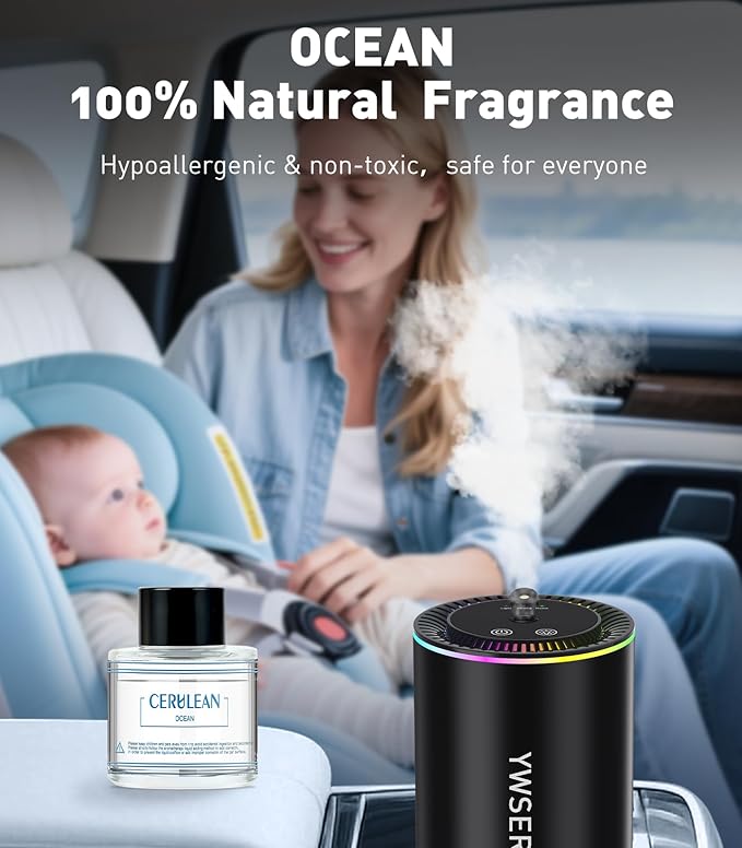 Smart Car Air Freshener, Car Air Freshener Diffuser with Starry Sky Projection and 50ml Perfume, Auto On/Off Intelligent, 3 Mode Adjustable Rechargeable Aroma Diffuser, Ocean