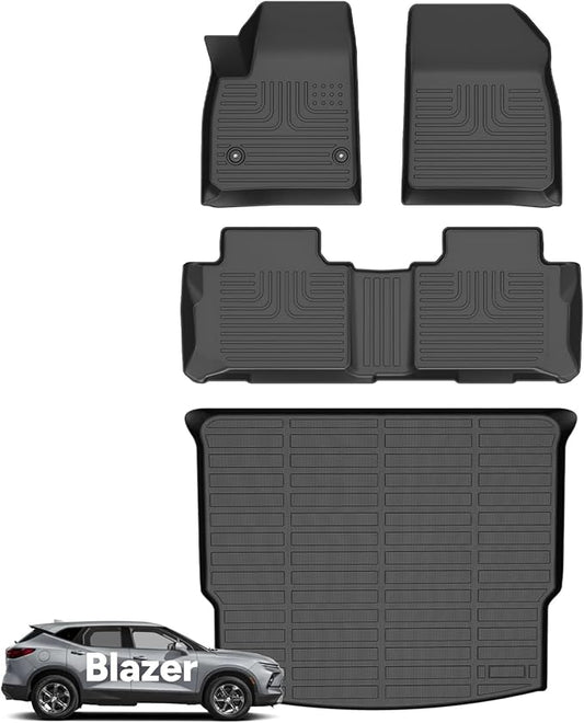 Wayhigh-for Chevy Blazer 2019-2024 2025 (Not for EV) All Weather Floor Mats and Cargo Liner Set TPE Car Mats Waterproof Anti-Slip Rubber Trunk Liner Blazer Accessories