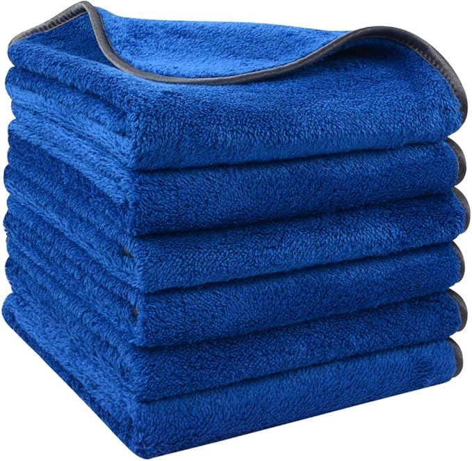 SINLAND Microfiber Car Drying Towels Ultra Absorbent,No Streaks,Scratches, or Water Spots,Wash Cleaning Auto Detailing Towels 380gsm 16inch x 24inch 6Pack Blue