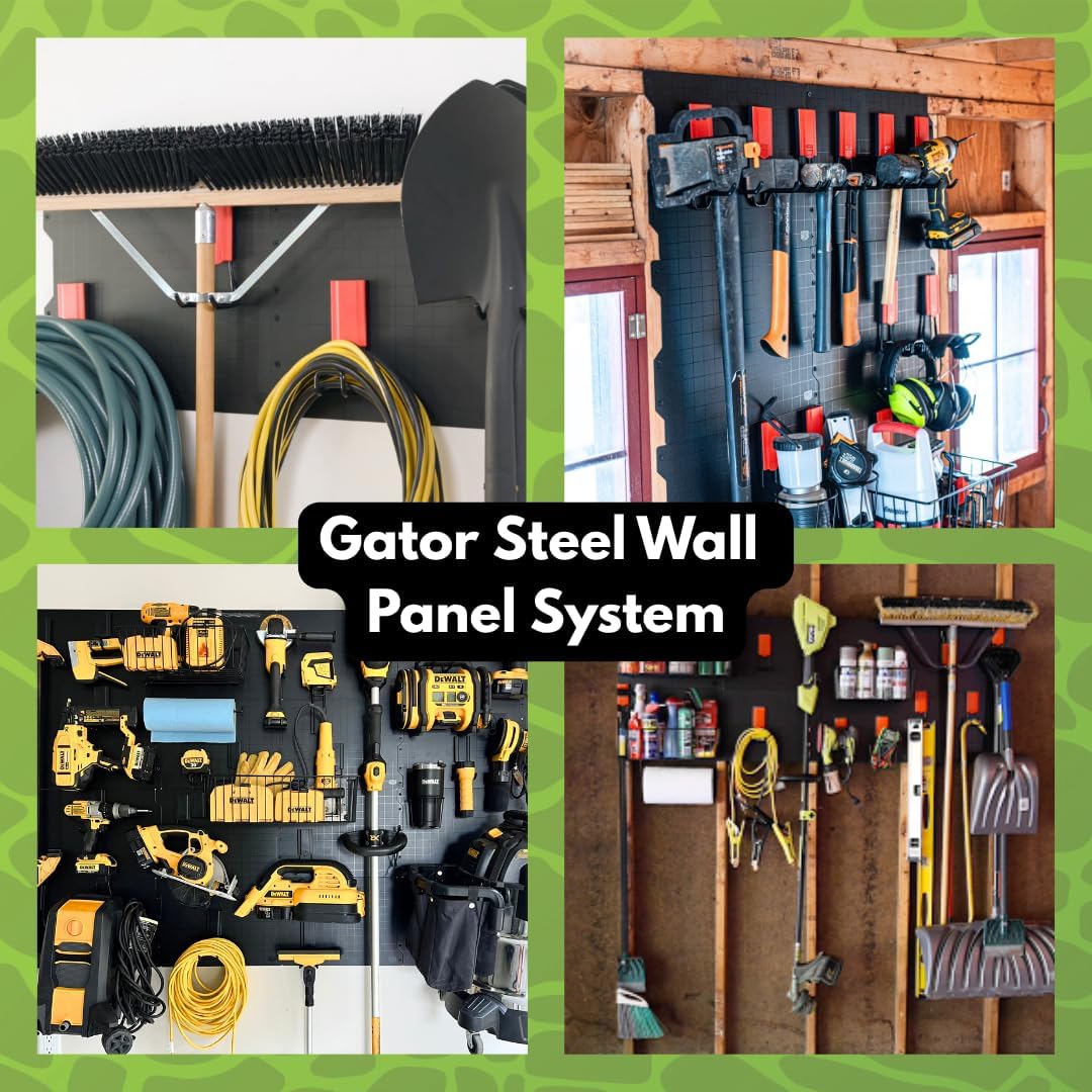 GATOR MAGNETICS Wall Panel Storage & Organization System Kit- Includes 3 Wall Panels and 6 Magnetic Hooks, Tool Rack, Heavy Duty Racks, Garage Storage Systems, Workshop Garage Organization