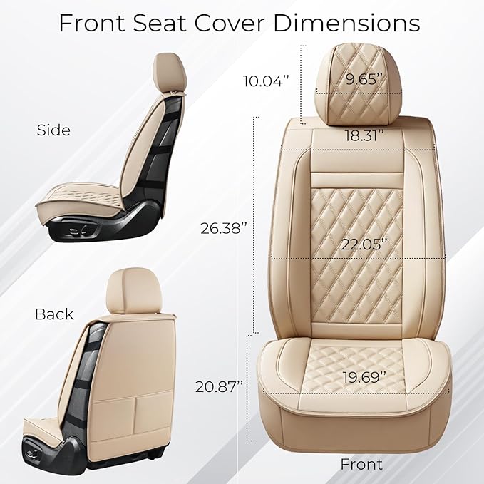 Huidasource Beige Seat Covers Full Set, Nappa Leather Seat Cover Hollow Design Airbag Pops, Front ＆ Back Seat, 5 Layers Seat Covers for Most Cars, Vans, Trucks, SUVs Universal Fit (Full Set/Beige)