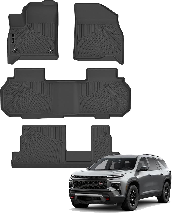 AUXKO All Weather Floor Mats Fit for 2024 2025 Chevrolet Chevy Traverse (Not for Limited) 8 Seat TPE Liner Accessories for Traverse 2024 2025 Odorless Anti-Slip Black