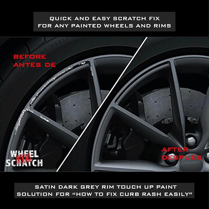 Wheel Scratch Fix® Satin Dark Gray Rim Touch Up Paint, Alloy Wheel Scratch Repair, Curb Rash Repair, Wheel Touch Up Paint Pen, Rim Scratch Remover, (Universal Satin Dark Gray Wheel Paint (Pen Only))