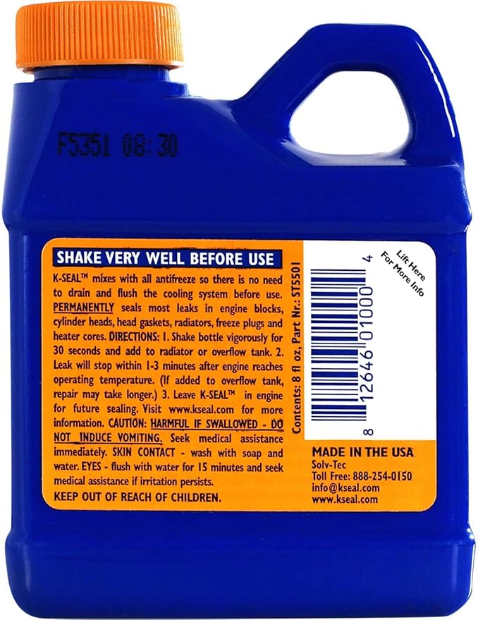 K-Seal ST5501 Multi-Purpose One Step Permanent Coolant Leak Repair, 8oz, Pour and Go, Mixes with All Antifreeze, No Flushing Required