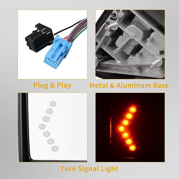 DWVO Power Heated Towing Mirrors for 2003–2007 Chevy Silverado, GMC Sierra Classic Models, Escalade, Tahoe, Suburban, Avalanche, Yukon XL, Denali with Telescoping Fold, LED Turn Signal, Black