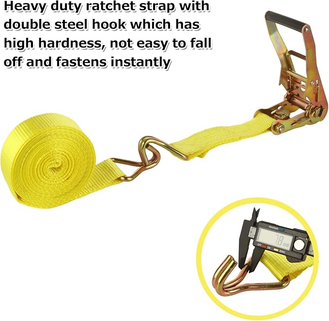 4 Pack 2 Inch Ratchet Straps Heavy Duty 20ft Tie Down Straps Ratchet with Double J Hook, 8000 LBS Break Strength, Cargo Ratchet Straps for Moving, Truck, Trailers, Motorcycles, Kayaks, Car Roof