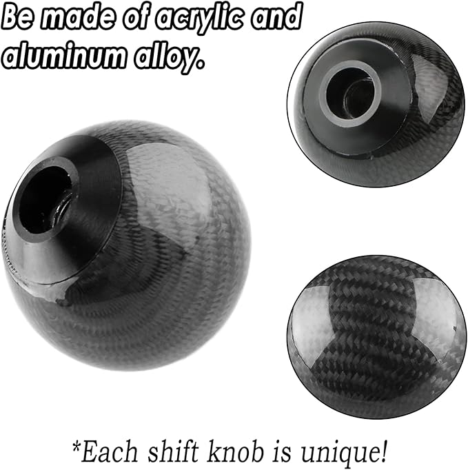 Round Ball Shift Knob 5 6 Speed Carbon Fiber Gear Shifter Knob for Manual Automatic Vehicles with Adapters M12x1.25 M8x1.25, M10x1.25, M10x1.5 (Black)