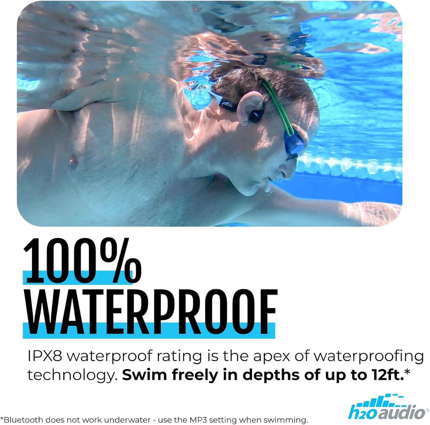 H2O Audio TRI 2 Multisport Waterproof Bone Conduction Open Ear Headphones, Bluetooth 5.3 for Running and Cycling, MP3 Mode for Swimming, 8GB Memory, 8.5-Hour Battery, Black