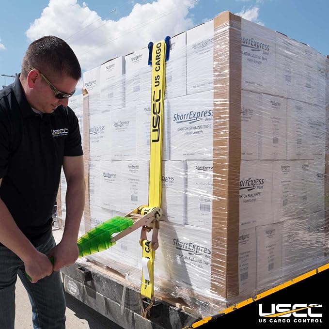 US Cargo Control 4 Inch x 20 Foot Heavy Duty Yellow Ratchet Strap with Wire Hooks, 2 Pack