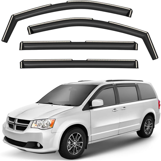 Window Deflectors Smoke Tinted In-Channel Side Window Vent Visor Deflectors Rain Guards Compatible with Grand Caravan 2008-2020 - 4 pcs. GW0584