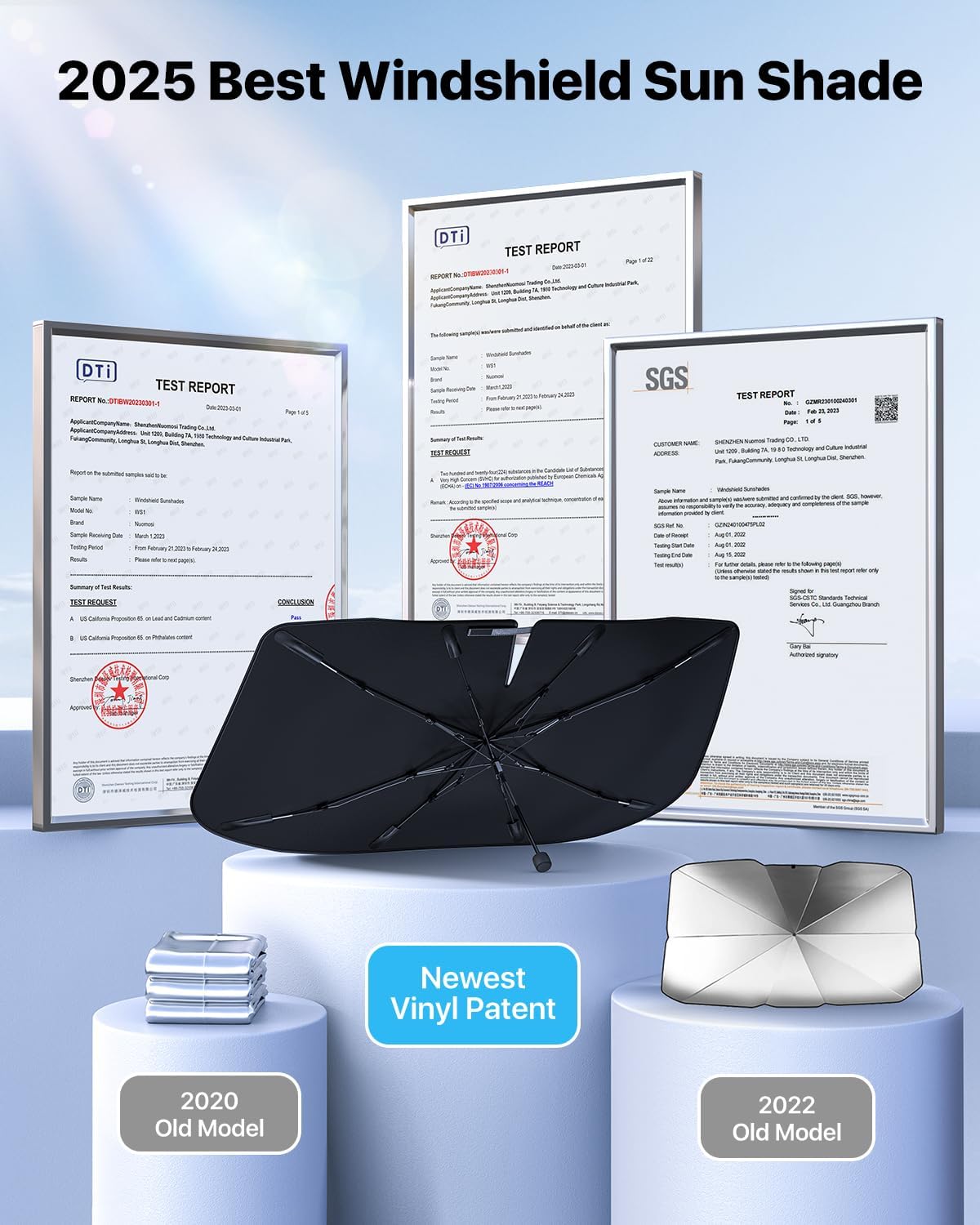 Upgrade Nmoiss Windshield Sun Shade Umbrella for Car Vinyl Coating Protect Car from Sun Rays & Heat Damage Keep Cool and Protect Interior Small (53" L x 29" W)