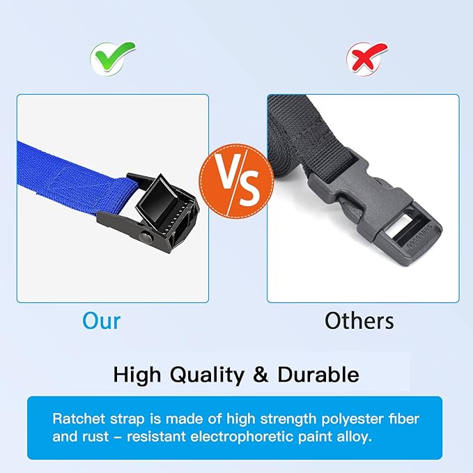 Tie Down Straps 4 Pcs Cam Buckle Strap 19.7' x 1" Adjustable Lashing Cinch Ratchet Tie-Down Straps for Cargo, Trucks, Luggage, Trailer, Motorcycle (Blue)