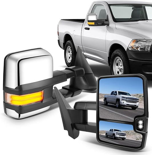 ECCPP Towing Mirrors Fit For 2003-2006 For Chevy Silverado For GMC Sierra A Pair Of With Dynamic Running Light Arrow Signal Width Reversing Lights Power Operation Heated