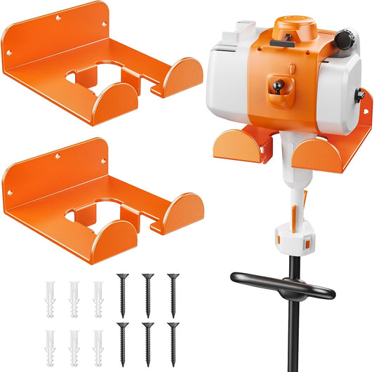 Weedeater Hanger, 2 Pack Garage Organize Grass String Trimmer Rack, Heavy Duty Metal Weed Eater Holder Wall Mount Save Space, Garden Tool Storage Rack Loads 25lbs, Weed Wacker Hooks for Garage