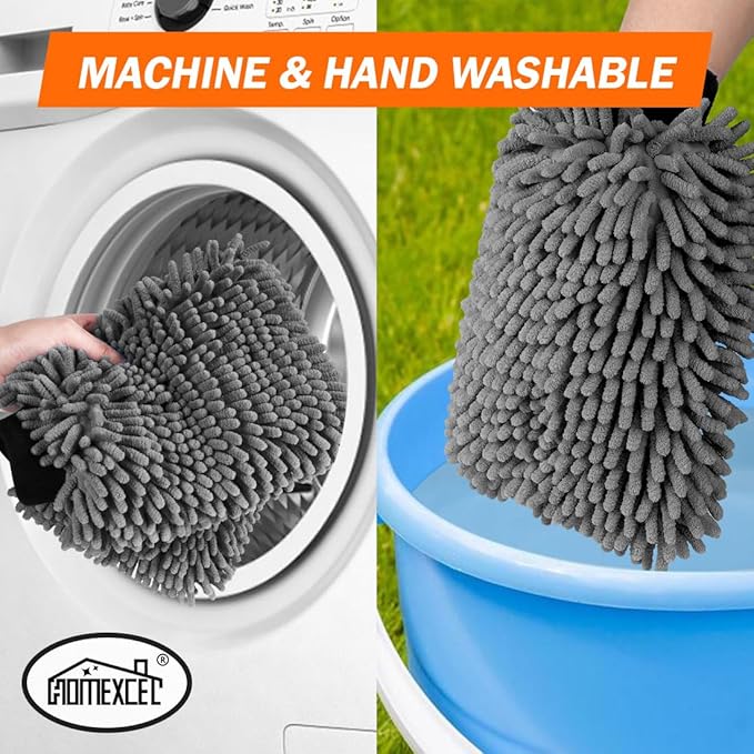 HOMEXCEL Car Wash Mitt, 2PK Chenille Microfiber Wash Mitt, Scratch-Free & Lint-Free, Rich Foam, Highly Absorbent, Double Sided, Perfect for Car Washing and Detailing, 10.2" x 6.7 ", Grey
