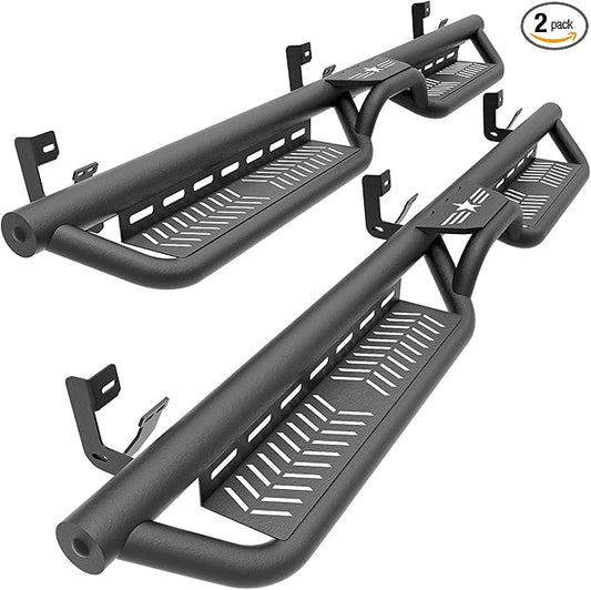 Quad Cab Running Board Side Step Compatible for 2009-2018 Dodge Ram 1500 (Included 2019-2024 1500 Classic), 2010-2024 Ram 2500 3500 Double/Extended Cab, Two Stair Rail Nerf Bar Star Logo