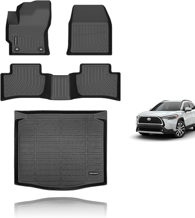 KELCSEECS Floor Mats & Cargo Liner for 2026 2025 2024 2023 2022 Corolla Cross AWD(Not Fit Hybrid) All Weather Floor Liners Car Mats Cargo Mat Trunk Mat Corolla Cross AWD Floor Mats Accessories
