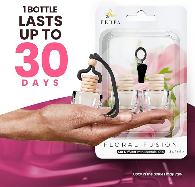 Car Air Fresheners for Women - Floral Fragrance Pack of 2 Long Lasting Car Air Freshener | Odor Eliminator Car Perfume Diffuser with Essential Oils | Automotive Air Freshener Vent Clip by Perfa
