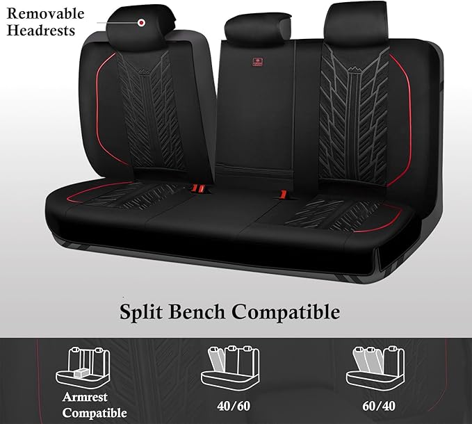 CAR PASS Waterproof Split Bench Seat Covers,Neoprene Rear Seat Covers,All-Weather Non-Slip Durable, Universal Fit for SUVs Sedans Trucks Vans Automotive,Black